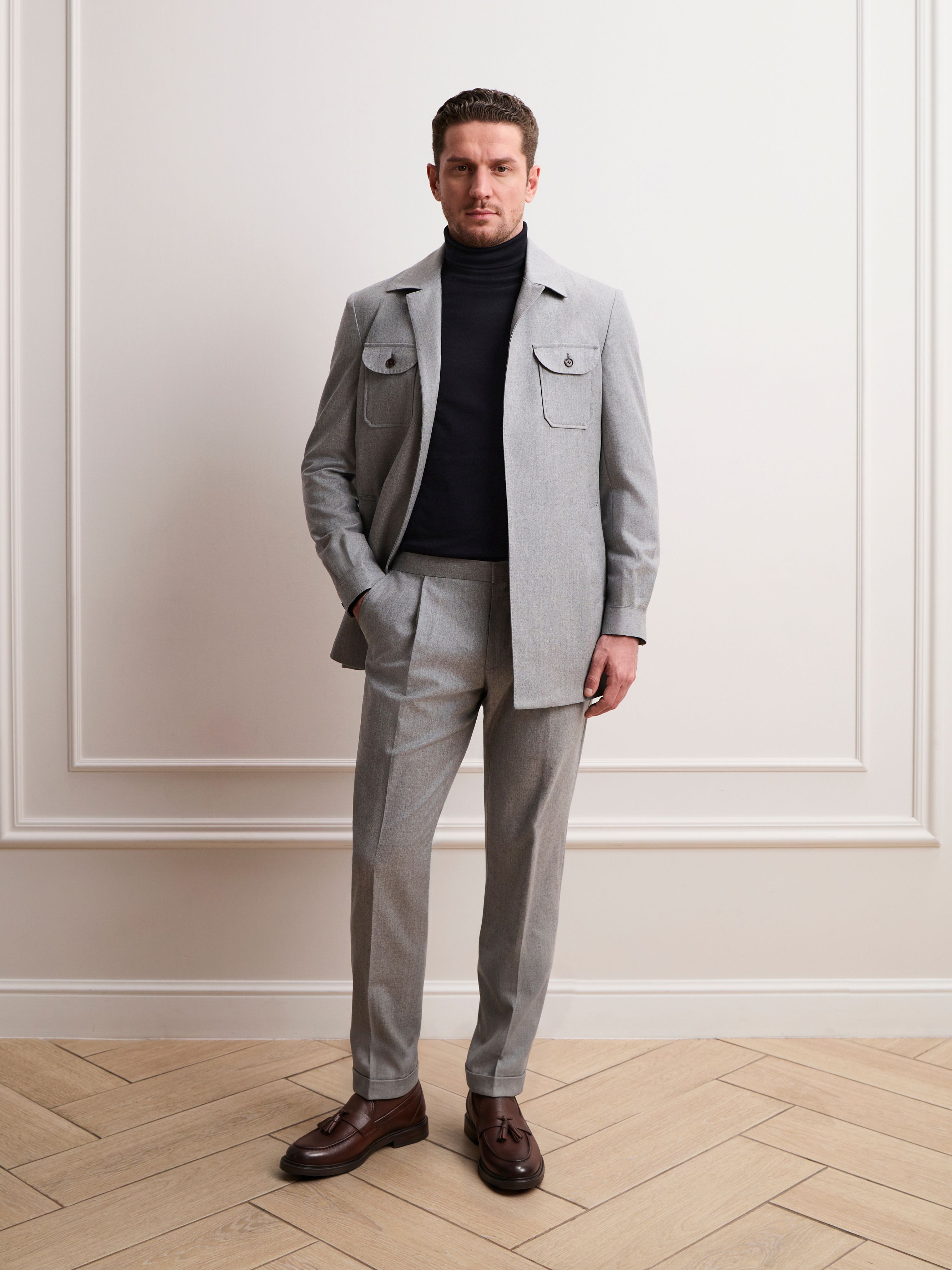 Пиджак сафари и кэжуал брюки из фланелей